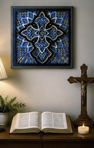 Steadfast Grace Layered Wooden Cross Wall Art | Christian Home Décor | Shades of Blue