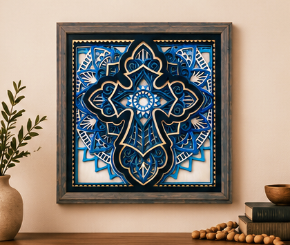 Rooted in Faith | Layered Wooden Cross Wall Art | Handcrafted Christian Home Décor | Shades of Blue