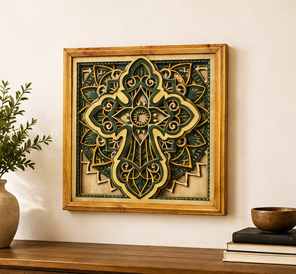 Rooted in Faith | Layered Wooden Cross Wall Art | Handcrafted Christian Home Décor | Sage Green & Silver