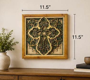 Rooted in Faith | Layered Wooden Cross Wall Art | Handcrafted Christian Home Décor | Sage Green & Silver