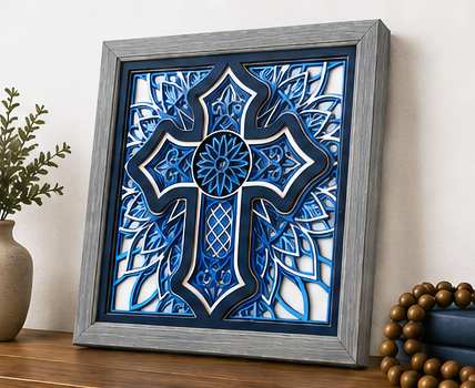 Sanctuary Light Layered Wooden Cross Wall Art | Handcrafted Christian Home Décor | Shades of Blue