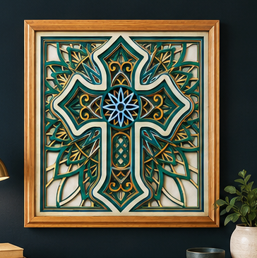 Sanctuary Light Layered Wooden Cross Wall Art | Handcrafted Christian Home Décor | Sage Green & Silver