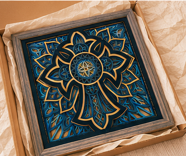 Light of Redemption | Layered Wooden Cross Wall Art | Handcrafted Christian Home Décor | Shades of Blue