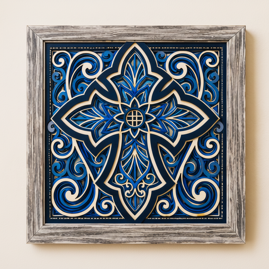 Grace Everlasting | Layered Wooden Cross Wall Art | Handcrafted Christian Home Décor | Shades of Blue