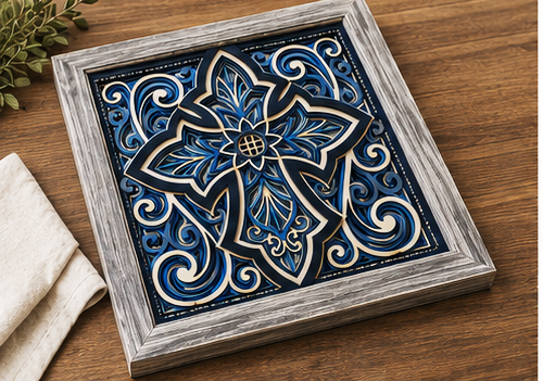 Grace Everlasting | Layered Wooden Cross Wall Art | Handcrafted Christian Home Décor | Shades of Blue