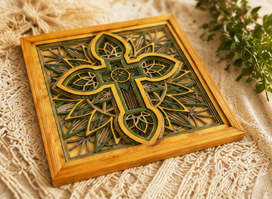 Verdant Grace™ Layered Wooden Wall Art | Framed Christian Home Decor | Sage Green & Silver