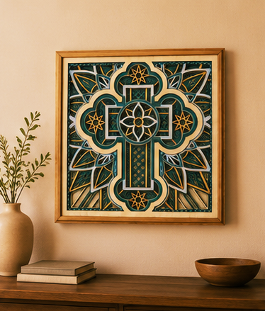 Cross of Reverence Layered Wooden Cross Wall Art | Christian Home Décor | Sage Green & Silver