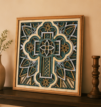 Cross of Reverence Layered Wooden Cross Wall Art | Christian Home Décor | Sage Green & Silver