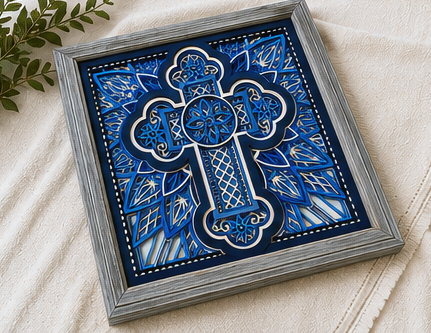 Cross of Reverence Layered Wooden Cross Wall Art | Christian Home Décor | Shades of Blue