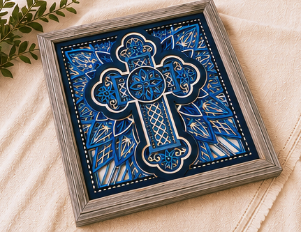 Cross of Reverence Layered Wooden Cross Wall Art | Christian Home Décor | Shades of Blue
