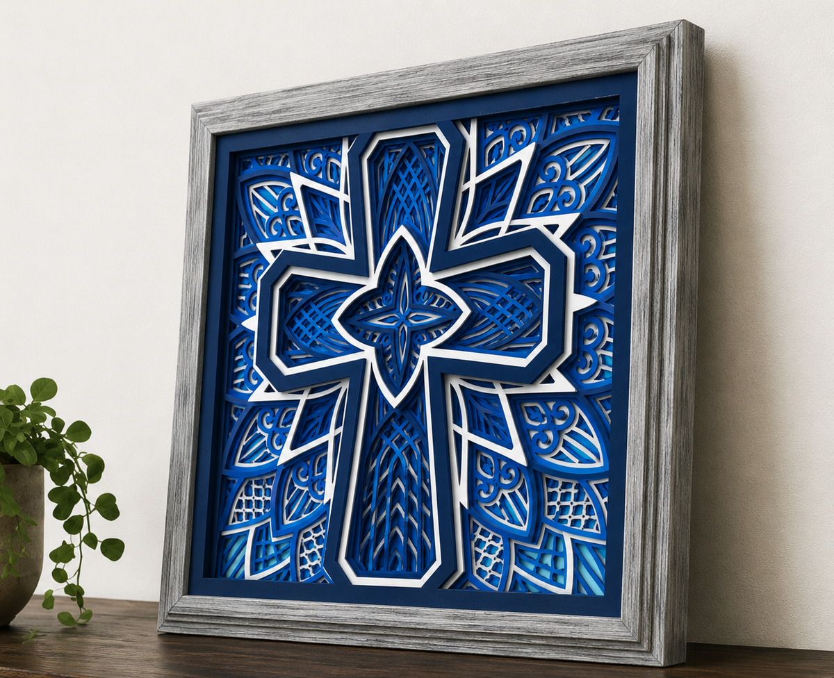 The Covenant Cross | Layered Wood Artwork | Shades of Blue