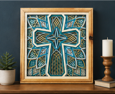 The Covenant Cross | Layered Wood Artwork | Sage Green & Silver