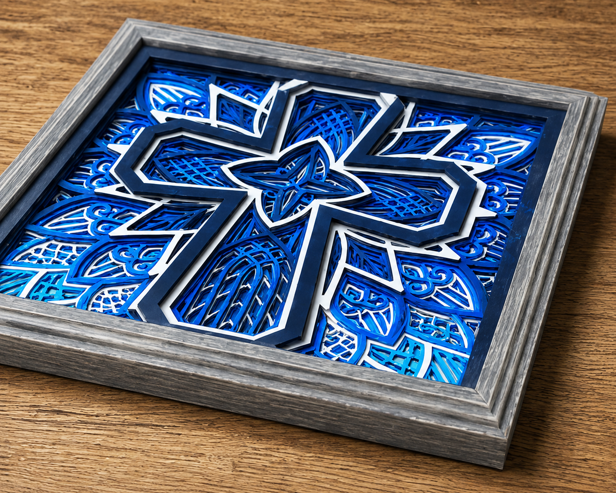 The Covenant Cross | Layered Wood Artwork | Shades of Blue
