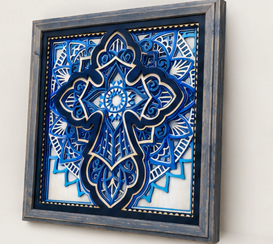 Rooted in Faith | Layered Wooden Cross Wall Art | Handcrafted Christian Home Décor | Shades of Blue