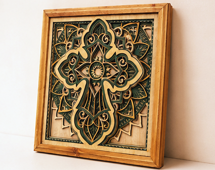 Rooted in Faith | Layered Wooden Cross Wall Art | Handcrafted Christian Home Décor | Sage Green & Silver