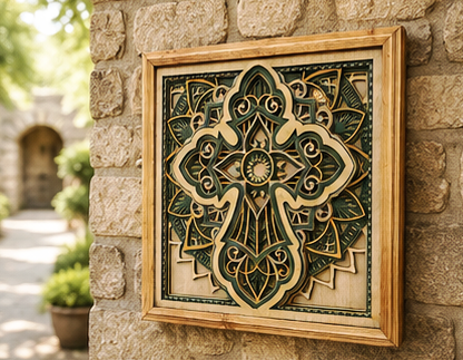 Rooted in Faith | Layered Wooden Cross Wall Art | Handcrafted Christian Home Décor | Sage Green & Silver