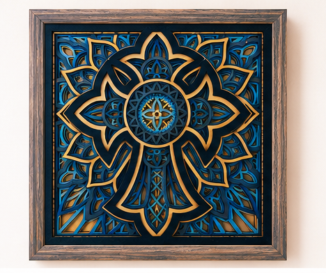 Light of Redemption | Layered Wooden Cross Wall Art | Handcrafted Christian Home Décor | Shades of Blue