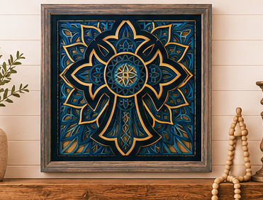 Light of Redemption | Layered Wooden Cross Wall Art | Handcrafted Christian Home Décor | Shades of Blue