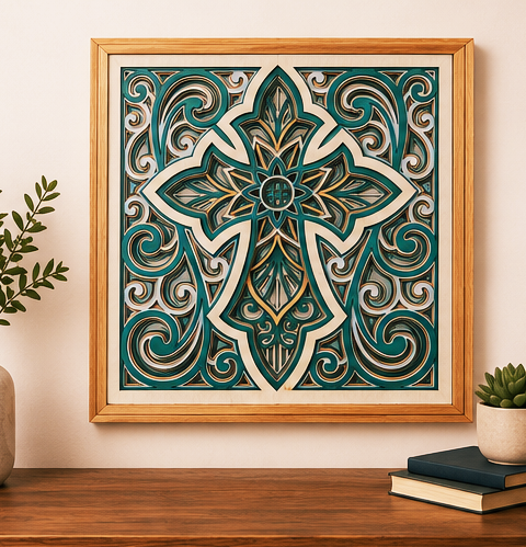 Grace Everlasting | Layered Wooden Cross Wall Art | Handcrafted Christian Home Décor | Sage Green & Silver