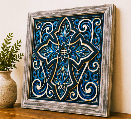 Grace Everlasting | Layered Wooden Cross Wall Art | Handcrafted Christian Home Décor | Shades of Blue