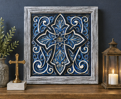 Grace Everlasting | Layered Wooden Cross Wall Art | Handcrafted Christian Home Décor | Shades of Blue