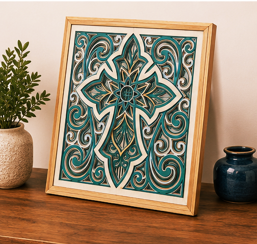 Grace Everlasting | Layered Wooden Cross Wall Art | Handcrafted Christian Home Décor | Sage Green & Silver