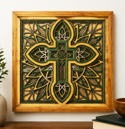 Verdant Grace™ Layered Wooden Wall Art | Framed Christian Home Decor | Sage Green & Silver