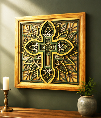 Verdant Grace™ Layered Wooden Wall Art | Framed Christian Home Decor | Sage Green & Silver