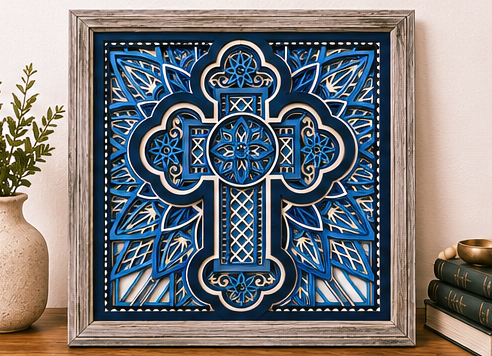 Cross of Reverence Layered Wooden Cross Wall Art | Christian Home Décor | Shades of Blue
