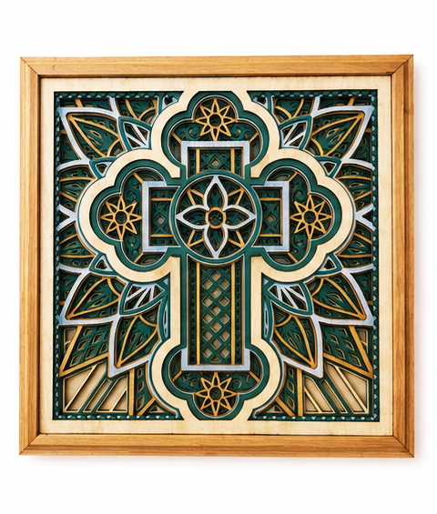 Cross of Reverence Layered Wooden Cross Wall Art | Christian Home Décor | Sage Green & Silver