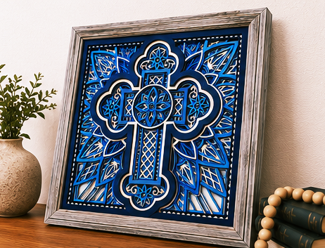 Cross of Reverence Layered Wooden Cross Wall Art | Christian Home Décor | Shades of Blue