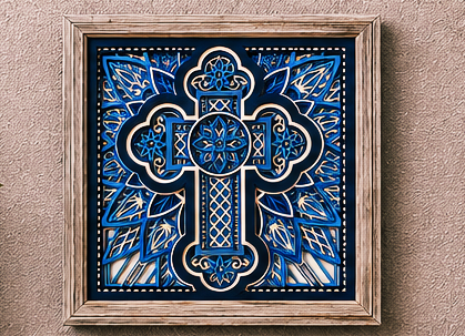 Cross of Reverence Layered Wooden Cross Wall Art | Christian Home Décor | Shades of Blue