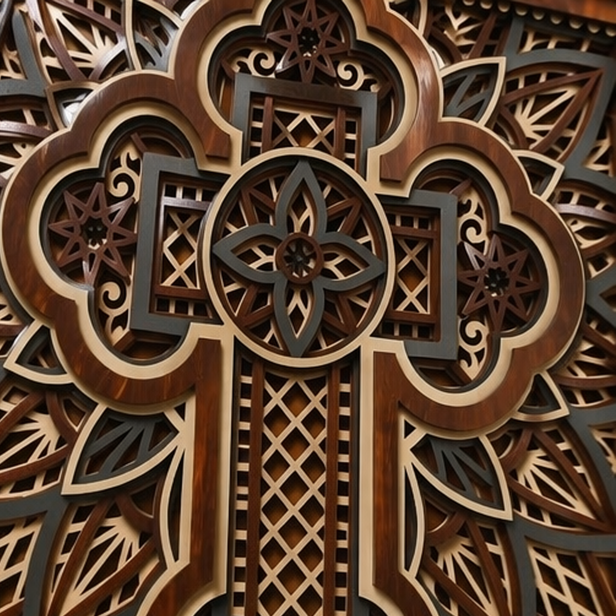 Cross of Reverence Layered Wooden Cross Wall Art | Christian Home Décor | Mahogany & Grey