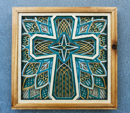 The Covenant Cross | Layered Wood Artwork | Sage Green & Silver