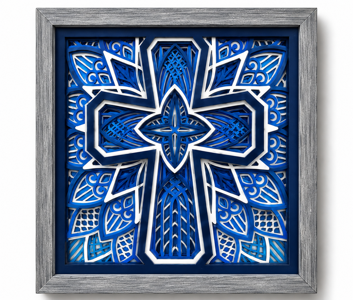 The Covenant Cross | Layered Wood Artwork | Shades of Blue