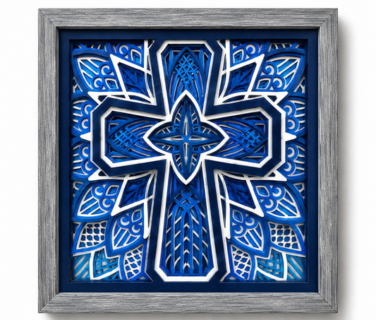 The Covenant Cross | Layered Wood Artwork | Shades of Blue