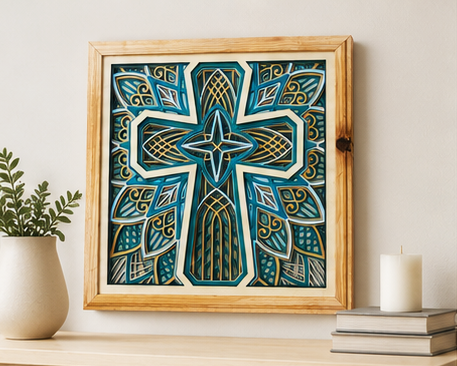 The Covenant Cross | Layered Wood Artwork | Sage Green & Silver