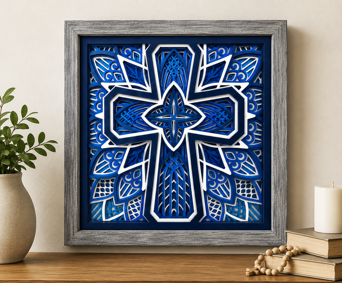 The Covenant Cross | Layered Wood Artwork | Shades of Blue