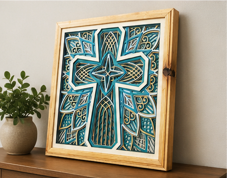 The Covenant Cross | Layered Wood Artwork | Sage Green & Silver