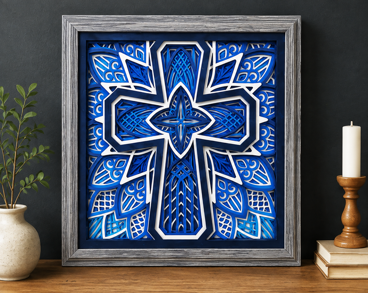 The Covenant Cross | Layered Wood Artwork | Shades of Blue