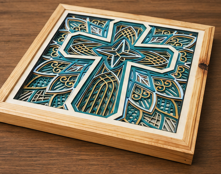 The Covenant Cross | Layered Wood Artwork | Sage Green & Silver