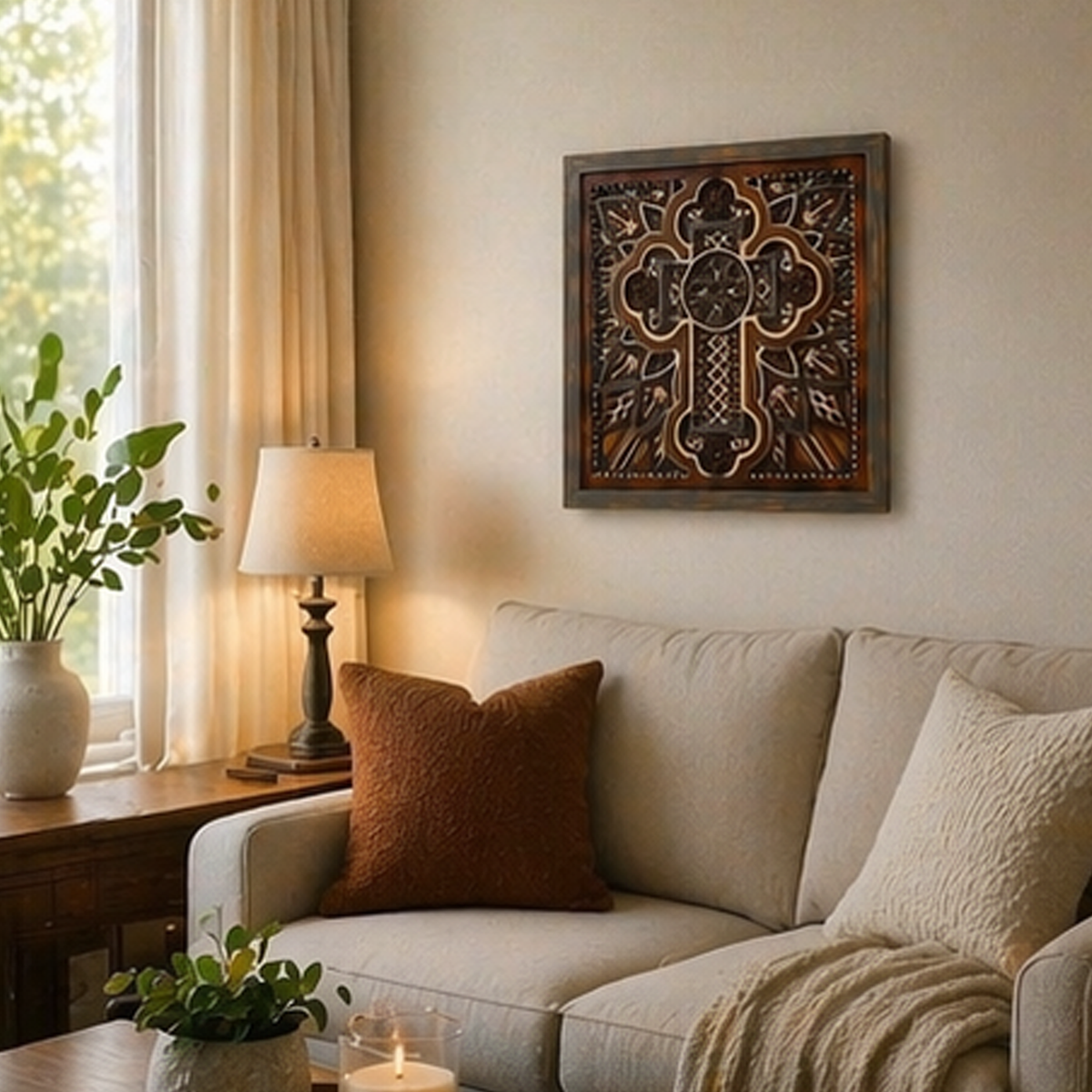 Cross of Reverence Layered Wooden Cross Wall Art | Christian Home Décor | Mahogany & Grey