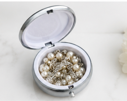 Our Lady of Guadalupe Rosary Keepsake Case with Pearl Rosary | Catholic Prayer & Gift Set