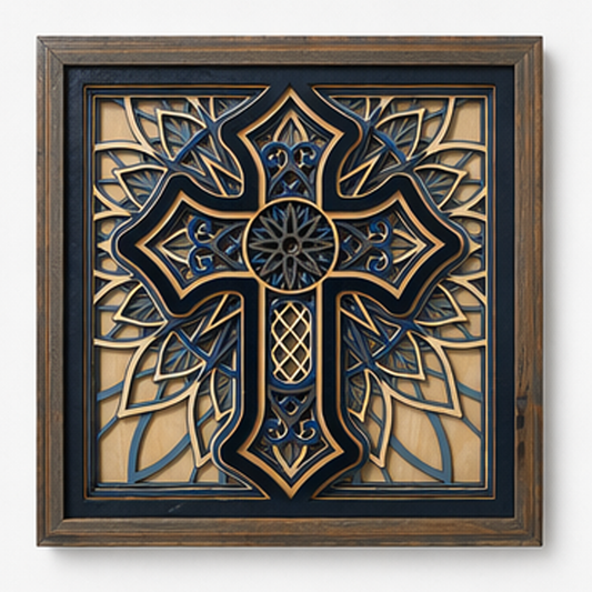 Sanctuary Light Layered Wooden Cross Wall Art | Handcrafted Christian Home Décor | Shades of Blue