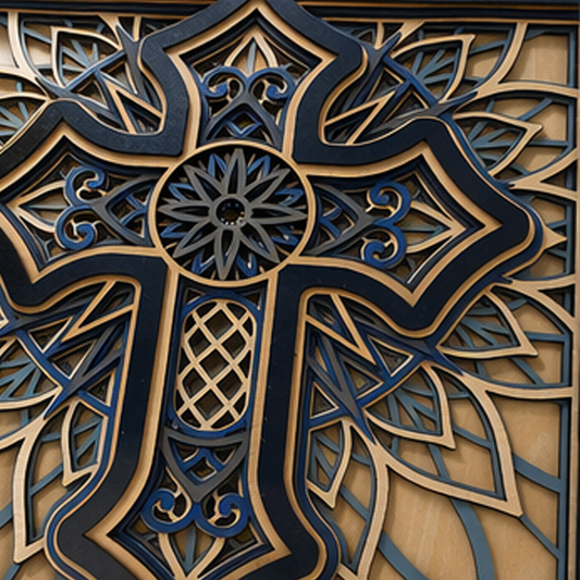 Sanctuary Light Layered Wooden Cross Wall Art | Handcrafted Christian Home Décor | Shades of Blue